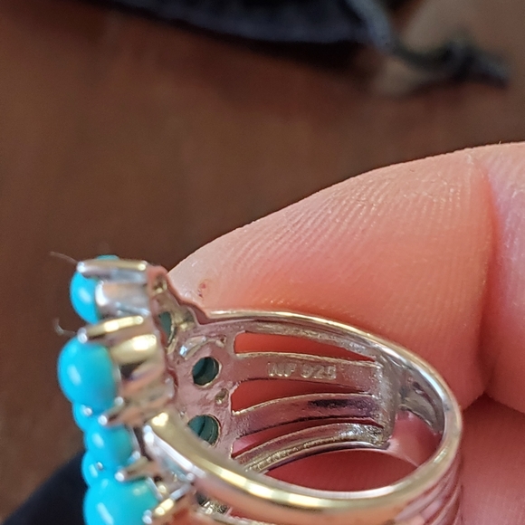 Sonoran Silver & Turquoise Open Band Cluster Ring - Picture 3 of 5